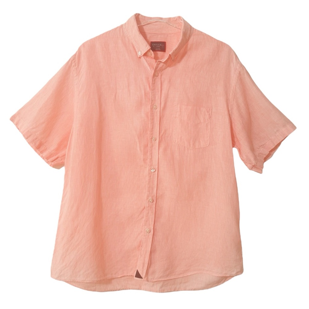 100% Linen UNTUCKit Salmon Orange Pink Casual Button Down Shirt Size Large